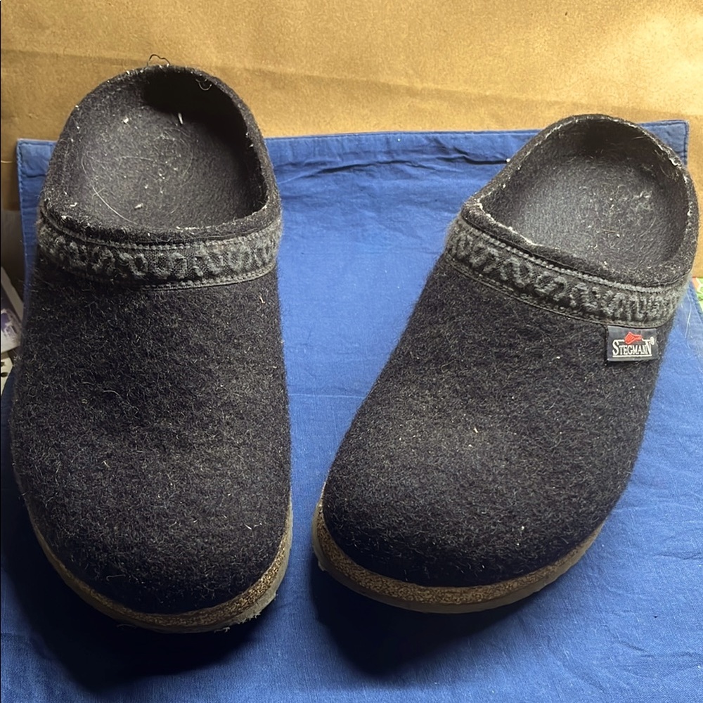 Black Stegeman wool clogs